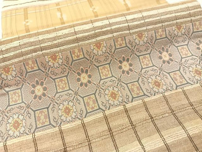 平和屋着物●インドタッサーシルク アッサム原産 野蚕糸 きりばめ手織 ムガシルク 帯洛工房 両面 全通柄袋帯 証紙付き 正絹 逸品CABG1690vp