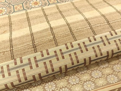 平和屋着物●インドタッサーシルク アッサム原産 野蚕糸 きりばめ手織 ムガシルク 帯洛工房 両面 全通柄袋帯 証紙付き 正絹 逸品CABG1690vp