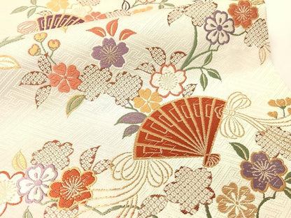 平和屋着物●六通柄袋帯　唐織　ボストン美術館　舞扇桜花隆盛文　金糸　正絹　逸品　CABG1695vp