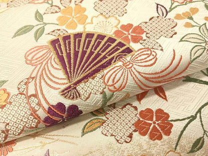 平和屋着物●六通柄袋帯　唐織　ボストン美術館　舞扇桜花隆盛文　金糸　正絹　逸品　CABG1695vp