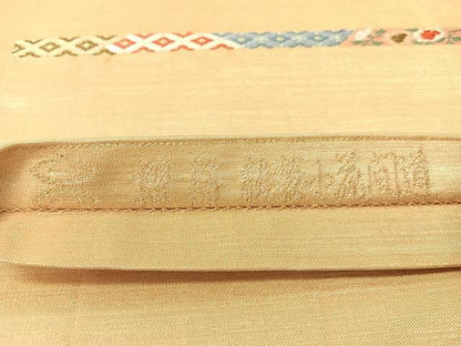 平和屋着物●西陣河村織物謹製・手織り　太鼓柄袋帯　唐織　能装小花間道　摺箔　正絹　逸品　CABG1696vp