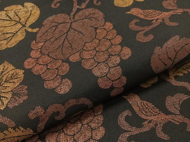 平和屋着物●両面　六通柄袋帯　葡萄唐草鳥文　うるし箔　本泥染　黒地　正絹　逸品　CABG1700vp
