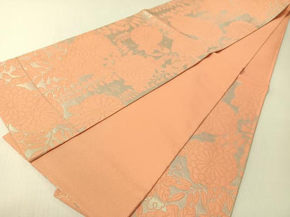 平和屋着物●西陣　白綾苑大庭　六通柄袋帯　藤花菊文　銀彩　正絹　逸品　CABG1706vp
