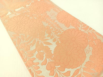 平和屋着物●西陣　白綾苑大庭　六通柄袋帯　藤花菊文　銀彩　正絹　逸品　CABG1706vp