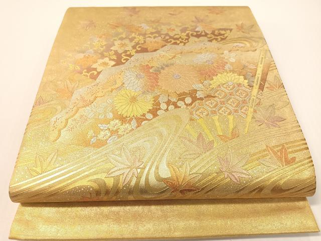 平和屋着物●金彩友禅　卓越技能者・名工・和田光正　太鼓柄袋帯　立波扇面花文　正絹　逸品　CABG1707vp