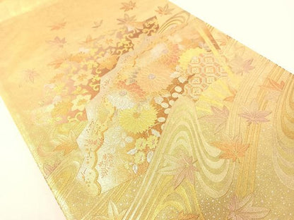 平和屋着物●金彩友禅　卓越技能者・名工・和田光正　太鼓柄袋帯　立波扇面花文　正絹　逸品　CABG1707vp