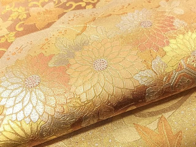 平和屋着物●金彩友禅　卓越技能者・名工・和田光正　太鼓柄袋帯　立波扇面花文　正絹　逸品　CABG1707vp