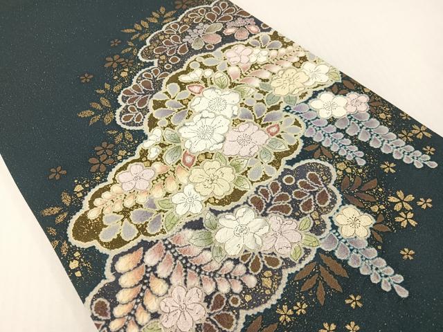 平和屋着物●越後十日町の一流染匠　桐屋・翠山工房　太鼓柄袋帯　辻が花　絞り　銀通し地　正絹　逸品　未使用　CABG1711vp