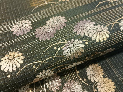 平和屋着物●金彩友禅　卓越技能者・名工・和田光正　太鼓柄袋帯　露芝菊文　正絹　逸品　CABG1716vp