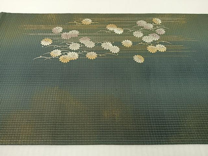 平和屋着物●金彩友禅　卓越技能者・名工・和田光正　太鼓柄袋帯　露芝菊文　正絹　逸品　CABG1716vp