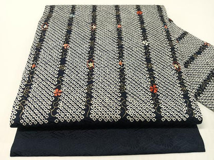 平和屋着物●九寸名古屋帯　刺繍　絞り　花唐草間道　金彩　正絹　逸品　CABG1717vp