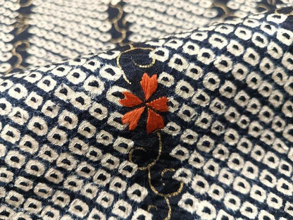平和屋着物●九寸名古屋帯　刺繍　絞り　花唐草間道　金彩　正絹　逸品　CABG1717vp