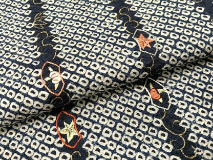平和屋着物●九寸名古屋帯　刺繍　絞り　花唐草間道　金彩　正絹　逸品　CABG1717vp