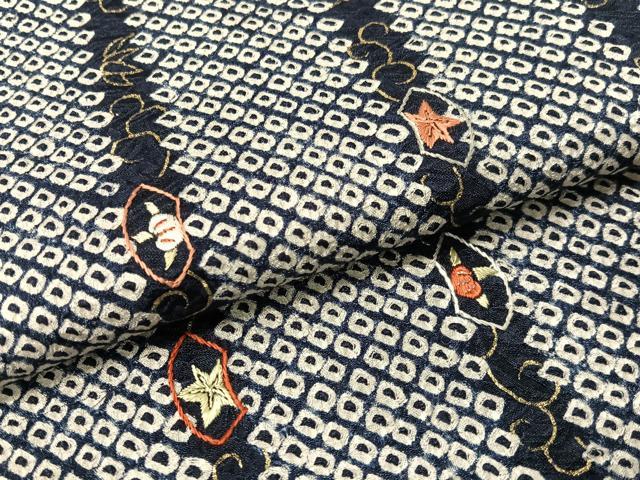 平和屋着物●九寸名古屋帯　刺繍　絞り　花唐草間道　金彩　正絹　逸品　CABG1717vp