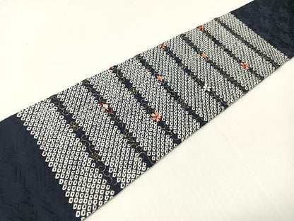 平和屋着物●九寸名古屋帯　刺繍　絞り　花唐草間道　金彩　正絹　逸品　CABG1717vp