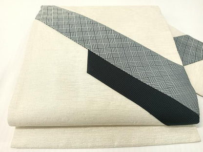 平和屋着物●九寸名古屋帯　紬地　切嵌　斜線文　銀糸　正絹　逸品　CABG1719vp