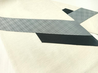 平和屋着物●九寸名古屋帯　紬地　切嵌　斜線文　銀糸　正絹　逸品　CABG1719vp