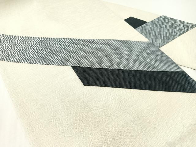 平和屋着物●九寸名古屋帯　紬地　切嵌　斜線文　銀糸　正絹　逸品　CABG1719vp
