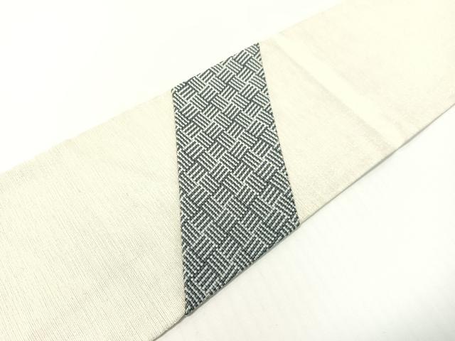 平和屋着物●九寸名古屋帯　紬地　切嵌　斜線文　銀糸　正絹　逸品　CABG1719vp