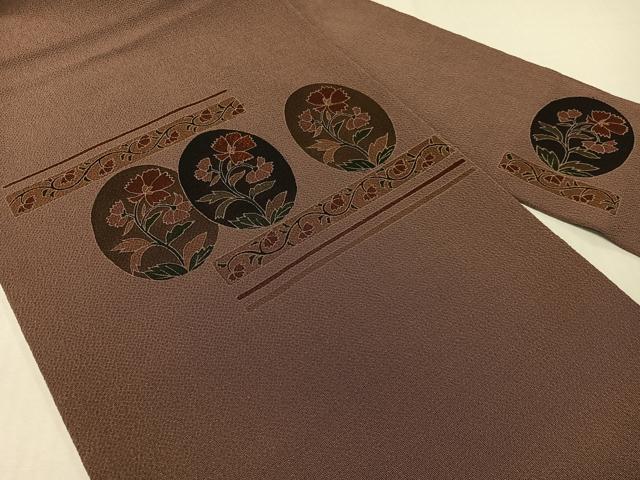 平和屋着物●九寸名古屋帯　刺繍　草花丸文　鬼しぼ縮緬　正絹　逸品　CABG1720vp