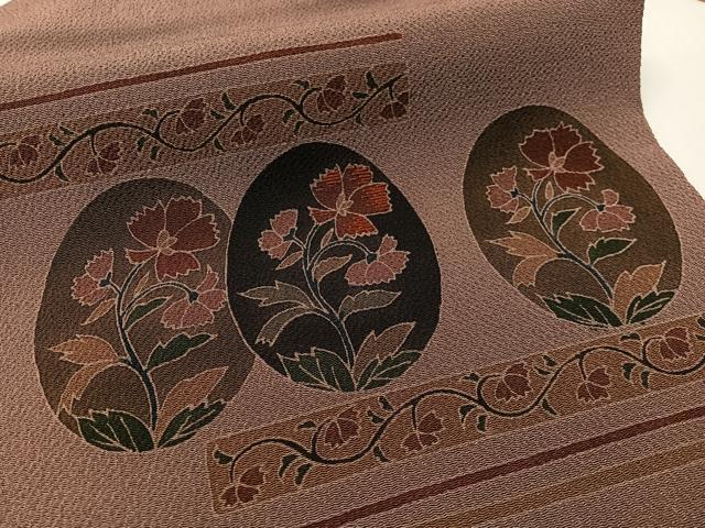 平和屋着物●九寸名古屋帯　刺繍　草花丸文　鬼しぼ縮緬　正絹　逸品　CABG1720vp