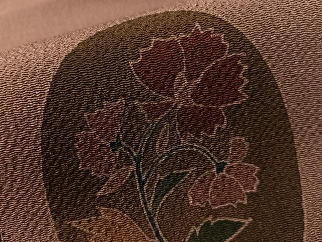 平和屋着物●九寸名古屋帯　刺繍　草花丸文　鬼しぼ縮緬　正絹　逸品　CABG1720vp