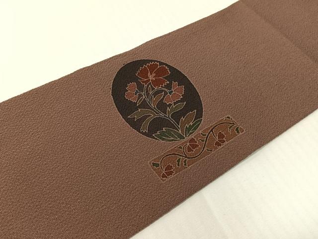 平和屋着物●九寸名古屋帯　刺繍　草花丸文　鬼しぼ縮緬　正絹　逸品　CABG1720vp