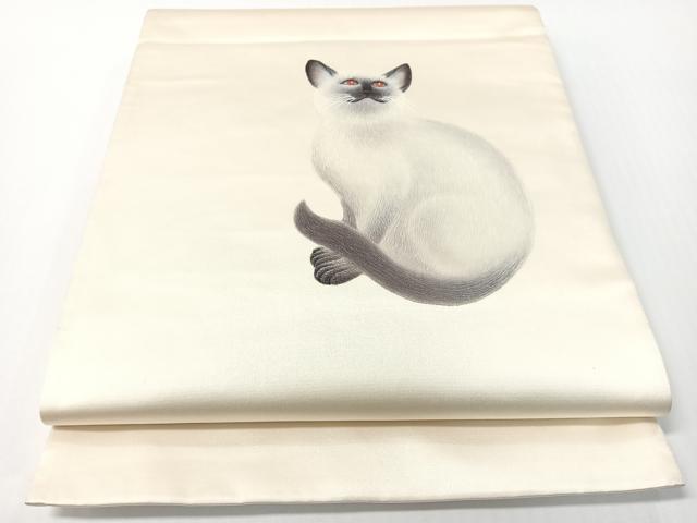 平和屋着物●太鼓柄袋帯　作家物　手描き　猫　正絹　逸品　CABG1723vp