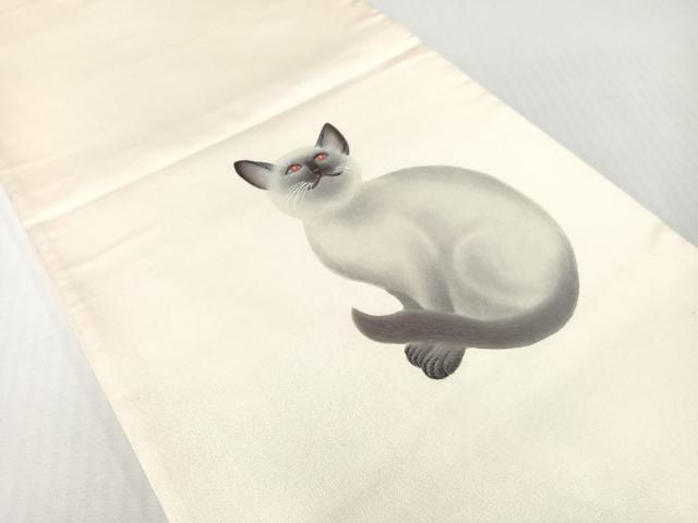 平和屋着物●太鼓柄袋帯　作家物　手描き　猫　正絹　逸品　CABG1723vp