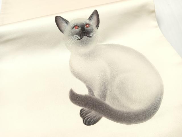 平和屋着物●太鼓柄袋帯　作家物　手描き　猫　正絹　逸品　CABG1723vp