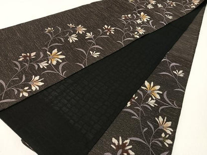 平和屋着物▽六通柄袋帯　スリーシーズン　春夏秋　紬地　小石丸　草花文　正絹　逸品　CABG1725vp
