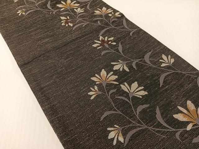平和屋着物▽六通柄袋帯　スリーシーズン　春夏秋　紬地　小石丸　草花文　正絹　逸品　CABG1725vp