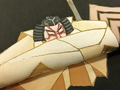 平和屋着物●塩瀬　つけ帯　手描き　歌舞伎　黒地　金彩　正絹　逸品　CABG1727vp