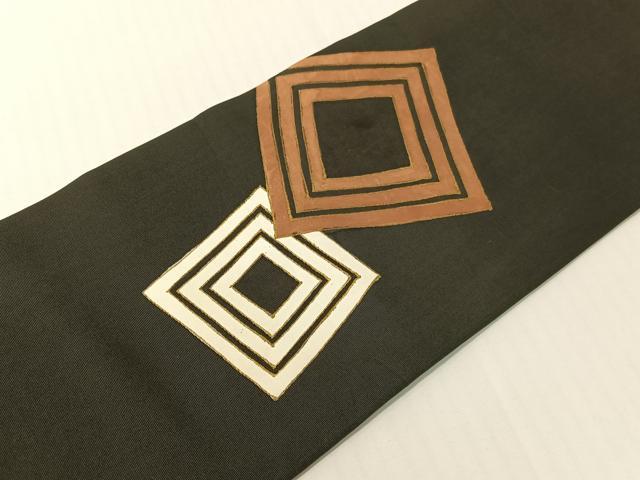 平和屋着物●塩瀬　つけ帯　手描き　歌舞伎　黒地　金彩　正絹　逸品　CABG1727vp