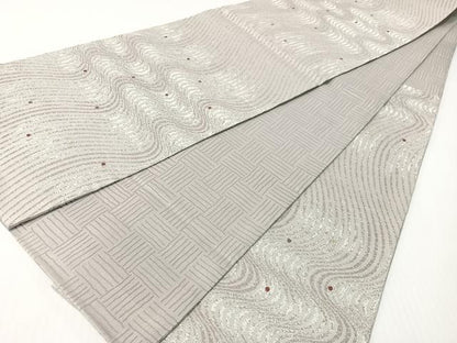 平和屋着物●両面　六通柄袋帯　よろけ縞　金糸　正絹　逸品　CABG1730vp