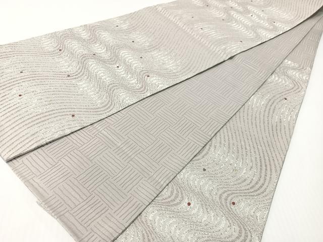 平和屋着物●両面　六通柄袋帯　よろけ縞　金糸　正絹　逸品　CABG1730vp
