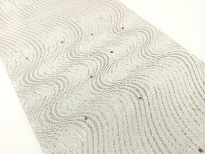 平和屋着物●両面　六通柄袋帯　よろけ縞　金糸　正絹　逸品　CABG1730vp