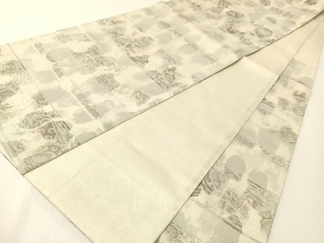 平和屋着物▽六通柄袋帯　スリーシーズン　春夏秋　更紗横段文　銀糸　正絹　逸品　CABG1733vp