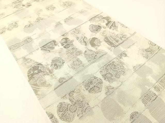 平和屋着物▽六通柄袋帯　スリーシーズン　春夏秋　更紗横段文　銀糸　正絹　逸品　CABG1733vp