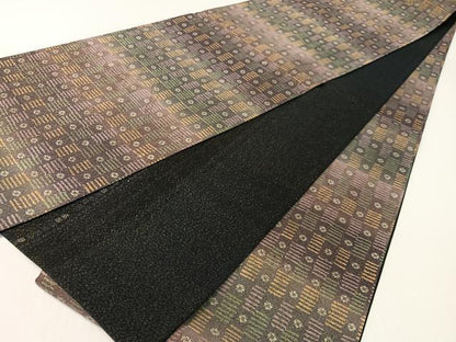平和屋着物●両面　全通柄袋帯　市松花文　金通し地　正絹　逸品　CABG1734vp