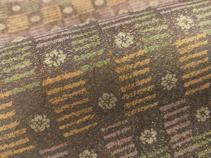 平和屋着物●両面　全通柄袋帯　市松花文　金通し地　正絹　逸品　CABG1734vp