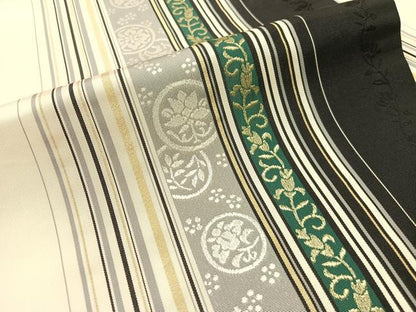 平和屋着物●本場筑前博多織　全通柄　九寸名古屋帯　花唐草間道　金糸　正絹　逸品　CABG1739vp