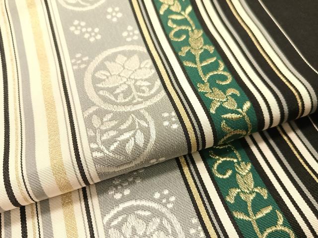平和屋着物●本場筑前博多織　全通柄　九寸名古屋帯　花唐草間道　金糸　正絹　逸品　CABG1739vp