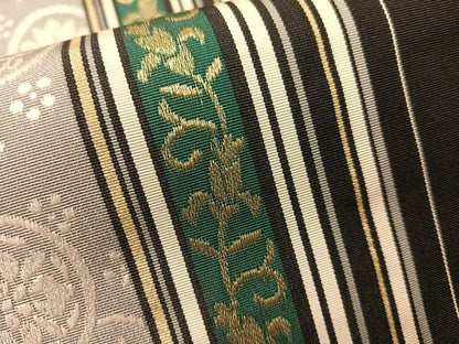 平和屋着物●本場筑前博多織　全通柄　九寸名古屋帯　花唐草間道　金糸　正絹　逸品　CABG1739vp