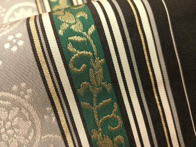 平和屋着物●本場筑前博多織　全通柄　九寸名古屋帯　花唐草間道　金糸　正絹　逸品　CABG1739vp