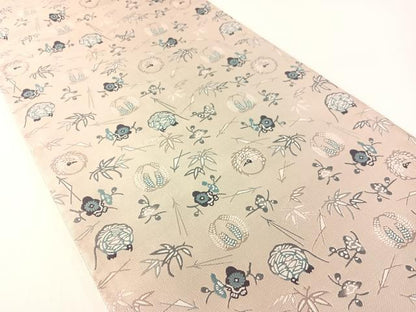 平和屋着物●六通柄袋帯　紹巴紅型　吉祥花文　正絹　逸品　CABG1741vp