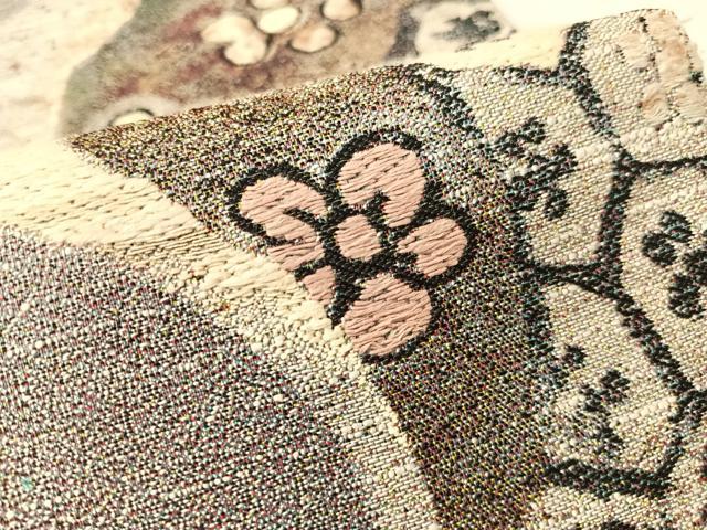 平和屋着物●西陣　とみや織物謹製　とみや帯　両面　六通柄袋帯　点描織　道長吉祥花文　正絹　逸品　未使用　CABG1746vp