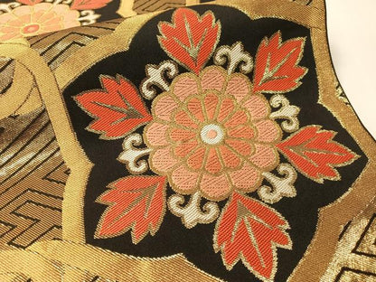 平和屋着物●西陣　川島織物　六通柄　本袋帯　千代田のきもの　菊唐草吉祥文　黒地　金糸　正絹　逸品　CABG1749vp