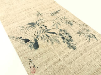 平和屋着物●九寸名古屋帯　作家物　手描き　紬地　藤花房　正絹　逸品　CABG1756vp