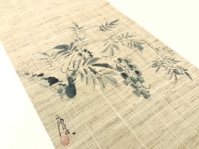 平和屋着物●九寸名古屋帯　作家物　手描き　紬地　藤花房　正絹　逸品　CABG1756vp